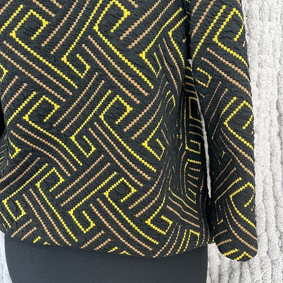 W5 Black Geometric (Yellow & Tan) Print 3/4 Length Flared-Sleeve Top Size Medium - Picture 12 of 13